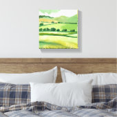 Groene Weelderige Heuvel | Natuur Waterverf Canvas Afdruk (Insitu (Slaapkamer))