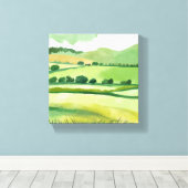 Groene Weelderige Heuvel | Natuur Waterverf Canvas Afdruk (Insitu (Houten vloer))