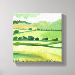 Groene Weelderige Heuvel | Natuur Waterverf Canvas Afdruk
