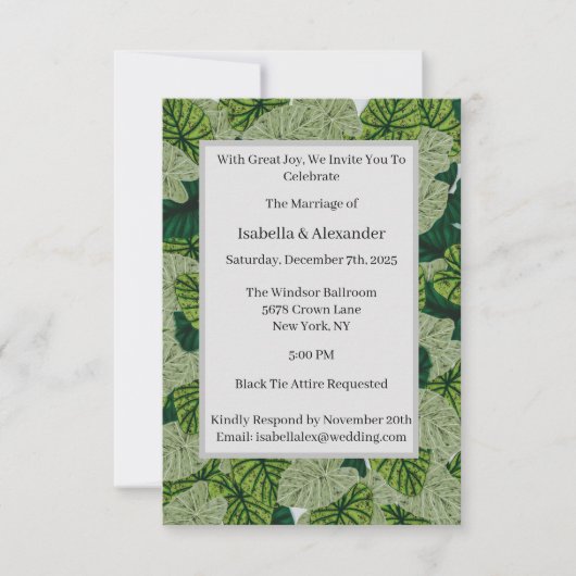 Groene weelderige tropische blad patroon bruiloft kaart (Voorkant)