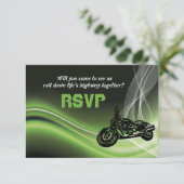 Groene weg fietser/motorfiets bruiloft RSVP reacti Kaartje (Staand voorkant)