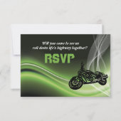 Groene wegbiker/motorfiets bruiloft RSVP reactie (Voorkant)