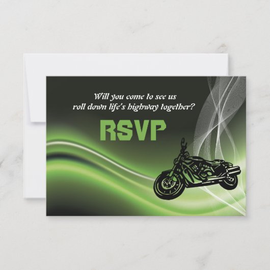 Groene wegbiker/motorfiets bruiloft RSVP reactie (Voorkant)