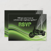 Groene wegbiker/motorfiets bruiloft RSVP reactie (Voorkant / Achterkant)