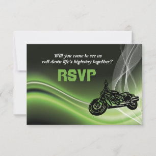 Groene wegbiker/motorfiets bruiloft RSVP reactie