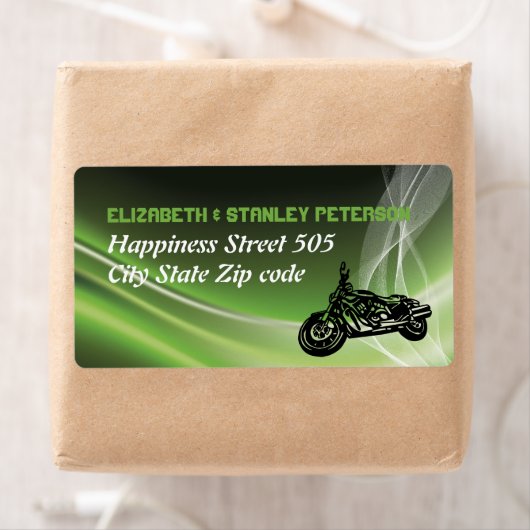 Groene wegbiker/motorhuwelijk etiket (Insitu)