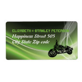 Groene wegbiker/motorhuwelijk etiket (Voorkant)