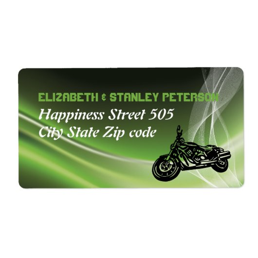 Groene wegbiker/motorhuwelijk etiket (Voorkant)