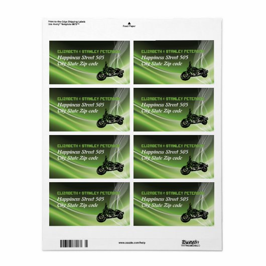 Groene wegbiker/motorhuwelijk etiket (Full Sheet)