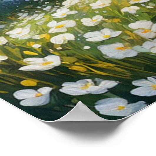 Groene weide en witte bloemen poster (Hoek)