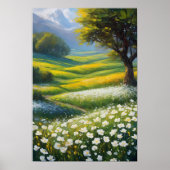 Groene weide en witte bloemen poster (Voorkant)