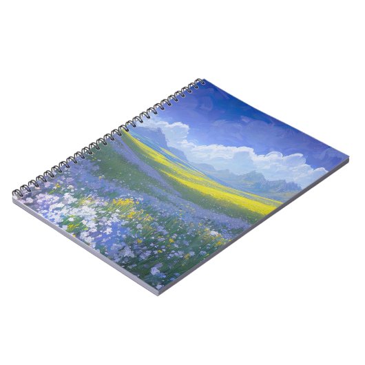 Groene weide overwoekerd met blauwe bloemen notitieboek (Linkerzijde)