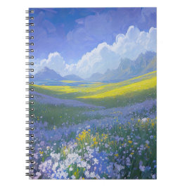 Groene weide overwoekerd met blauwe bloemen notitieboek