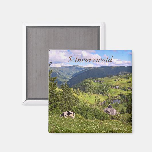 groene weiden en een koe met panorama uitzicht magneet (Voorkant / Achterkant)