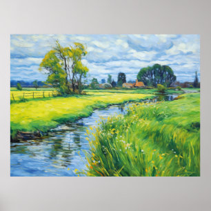 Groene weiden langs de Havel-rivier Poster