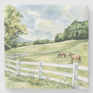 Groene Weiden Ranch Paarden Stenen Onderzetter