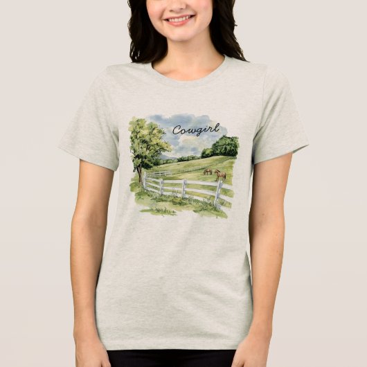 Groene Weiden Ranch Paarden Tri-Blend Shirt (Voorkant)