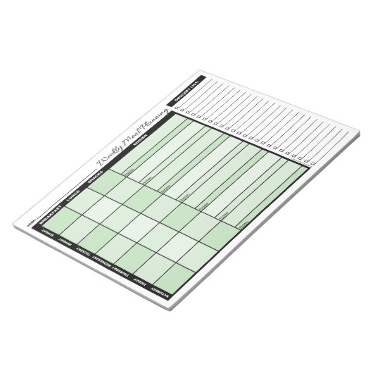 Groene Wekelijkse Meal Planner met Grocery List Notitieblok (Schuin)