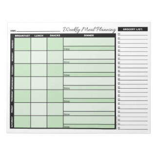 Groene Wekelijkse Meal Planner met Grocery List Notitieblok