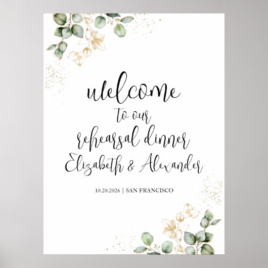 Groene Welkom Bord Voor Oefendiner Trouwfeest Poster (Voorkant)