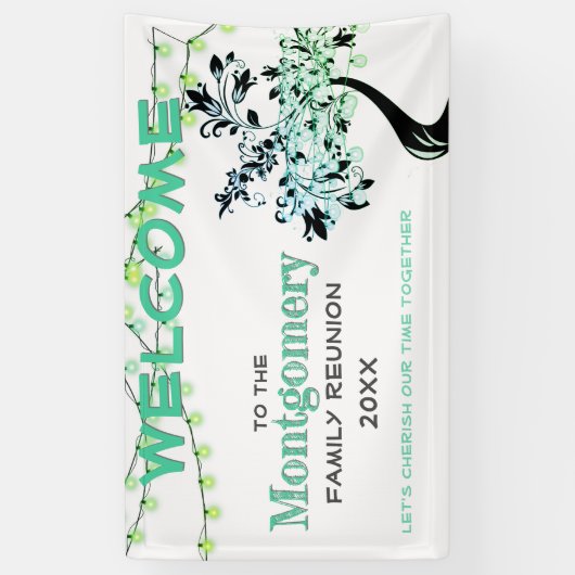 Groene welkome familie reünie Firefly Lights Spandoek (Verticaal)