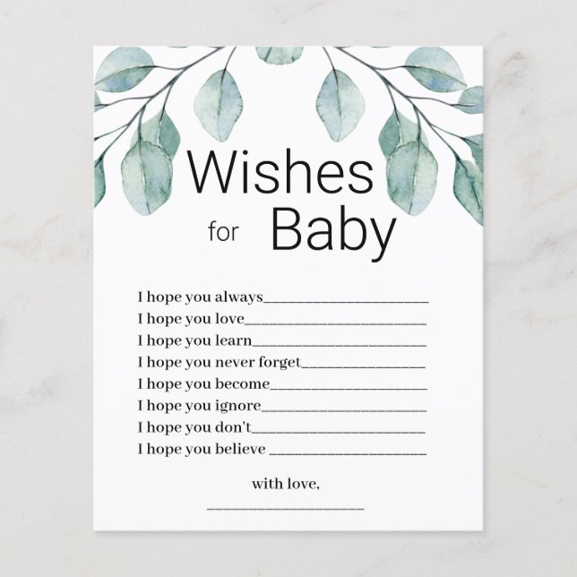 Groene Wensen voor Baby Shower Spel (Voorkant)