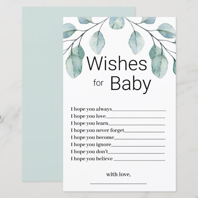 Groene Wensen voor Baby Shower Spel (Voorkant / Achterkant)