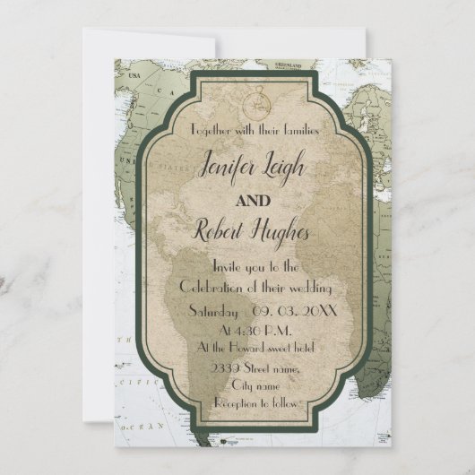 Groene wereld reizen thema bruiloft Kaart (Voorkant)