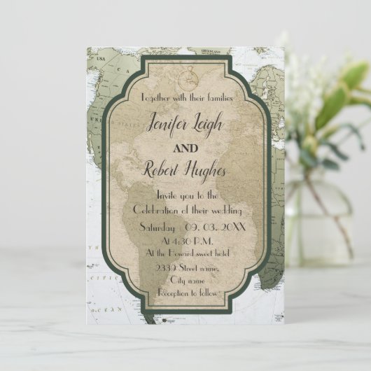  Groene wereld reizen thema bruiloft Kaart (Staand voorkant)