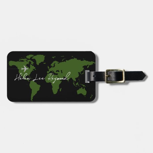 Groene Wereldkaart met naam om bagage te identific Bagagelabel (Voorkant horizontaal)