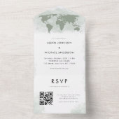Groene Wereldkaart reisbestemming Moderne QR-code All In One Uitnodiging (Binnen)