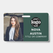 Groene werknemer Foto-ID met QR-code Business Logo Badge (Front)