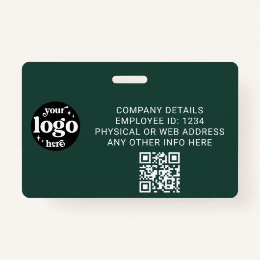 Groene werknemer Foto-ID met QR-code Business Logo Badge (Achterkant)