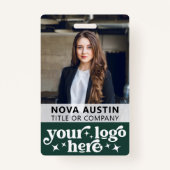 Groene werknemer Foto-ID met QR-code Business Logo Badge (Voorkant)