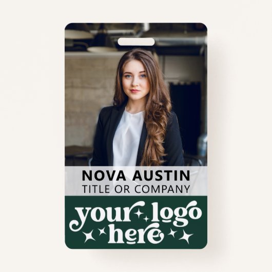 Groene werknemer Foto-ID met QR-code Business Logo Badge (Voorkant)