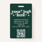 Groene werknemer Foto-ID met QR-code Business Logo Badge (Achterkant)