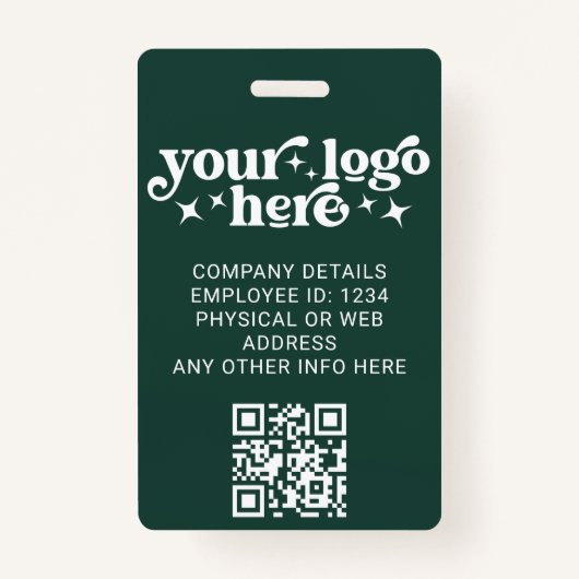 Groene werknemer Foto-ID met QR-code Business Logo Badge (Achterkant)