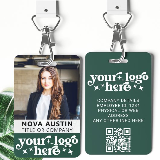 Groene werknemer Foto-ID met QR-code Business Logo Badge
