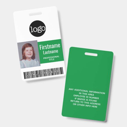 Groene Werknemer - Foto, Streepjescode, Logo, Naam Badge (Voor- en achterkant)