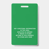 Groene Werknemer - Foto, Streepjescode, Logo, Naam Badge (Achterkant)