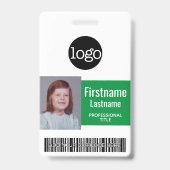 Groene Werknemer - Foto, Streepjescode, Logo, Naam Badge (Voorzijde)