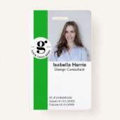Groene werknemer ID-badge met foto- en QR-code Badge (Voorkant)