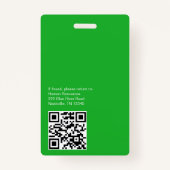 Groene werknemer ID-badge met foto- en QR-code Badge (Achterkant)
