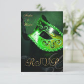 Groene Wervel Masquerade Masker RSVP Uitnodiging (Staand voorkant)