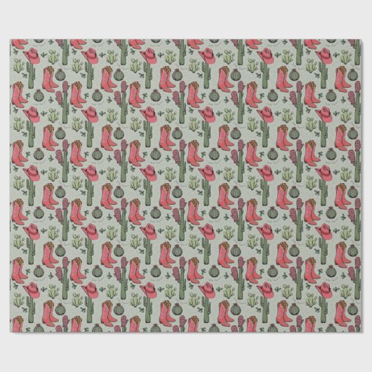 Groene Westerne Howdy Christmas Cowgirl Cadeaupapier (Vlak)