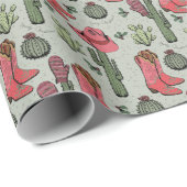 Groene Westerne Howdy Christmas Cowgirl Cadeaupapier (Rol Hoek)