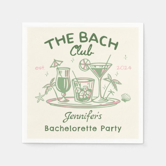 Groene Whimsical Beach Cocktail Bachelorette Feest Servet (Voorkant)