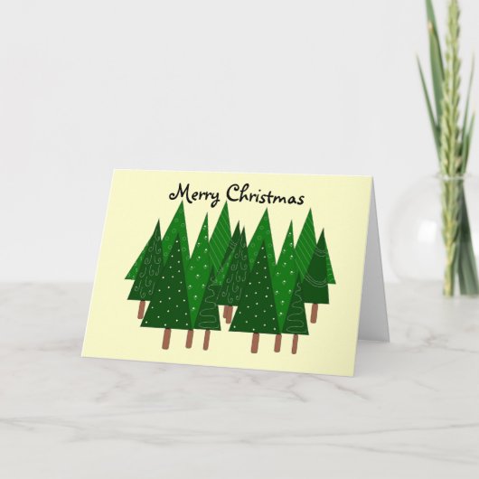 Groene Whimsical Bomen Feestdagen Kaart (Voorkant)