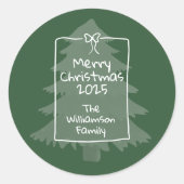 Groene Whimsical Doodle Kerstboom  Ronde Sticker (Voorkant)