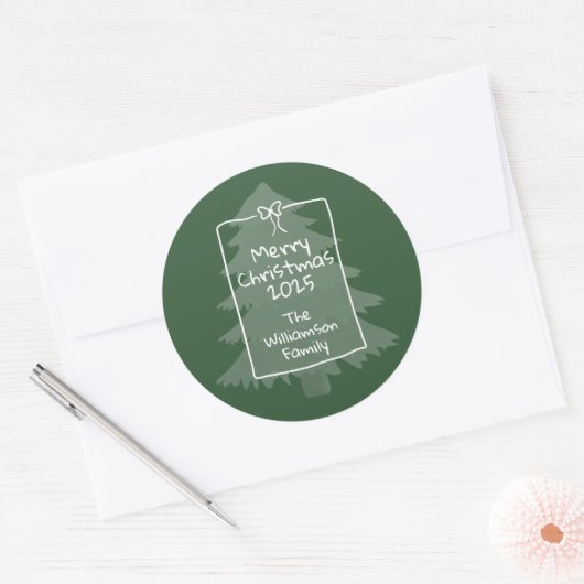 Groene Whimsical Doodle Kerstboom Ronde Sticker (Envelop)